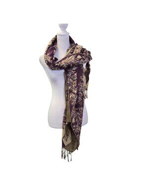 Pashmina Silk & Pashmina Blend Fringe Trim Floral Wrap Scarf